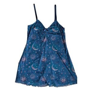 NWTS Cosmic Aura Green Gold Celestial Sun Moon Star Mesh Lined Slip Dress Medium